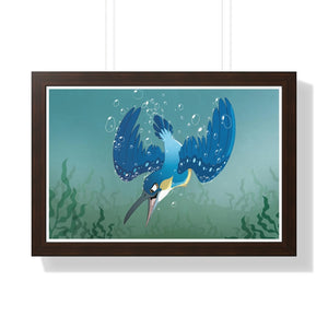 "Deep-Diving Kingfisher" Framed Poster • Artwork from Gosh Darn Bubbles!