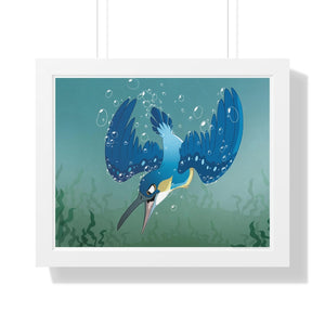 "Deep-Diving Kingfisher" Framed Poster • Artwork from Gosh Darn Bubbles!