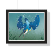 Load image into Gallery viewer, &quot;Deep-Diving Kingfisher&quot; Framed Poster • Artwork from Gosh Darn Bubbles!

